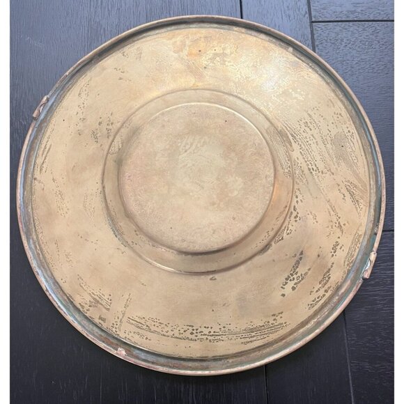 Bard's Brass LID 10-1/2" Plate W Etched Moveable Handle Dish Tray Pattina - Picture 12 of 14